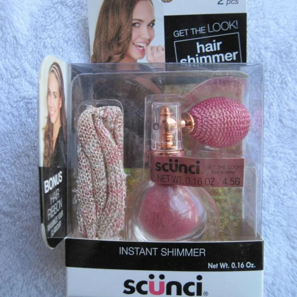 Scunci Instant Hair Shimmer Sparkling Glimmer Glitter Pink Silver Gold Ribbon